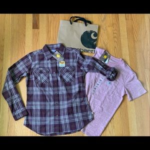NWT CARHARTT PURPLE PLAID SHIRT & TEE sz SMALL